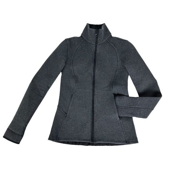 Lululemon Insculpt Zip Jacket Mock Neck Size 4 Heathered Black Ponte Knit - Picture 2 of 9